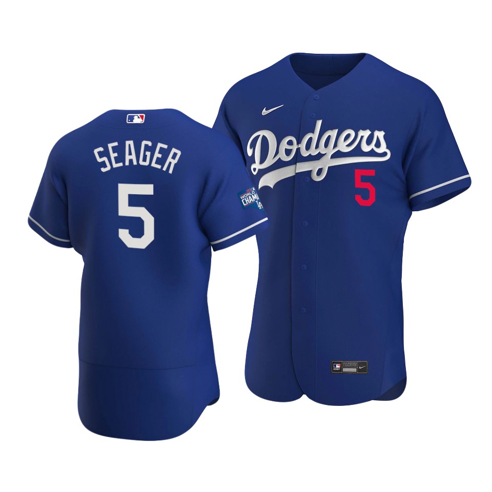 Men's Los Angeles Dodgers #5 Corey Seager Blue 2020 World Series Champions Patch Flex Base Stitched MLB Jersey Men's Los Angeles Dodgers #5 Corey Seager Blue 2020 World Series Champions Patch Flex Base Stitched MLB Jersey